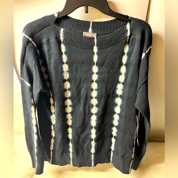 VINCE CAMUTO Women’s Small Rich Black Spring Safari Boat Neck Tie-Dyed Sweater - Picture 1 of 6